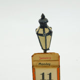 Cold Painted Spelter Novelty Owl & Lamppost Desk Calendar Antique c1920 Deco