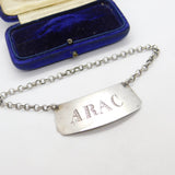 Swedish Victorian Sterling Silver Misspelt 'Arac' or Arak Anise Decanter Label Antique 1851 Göteborg