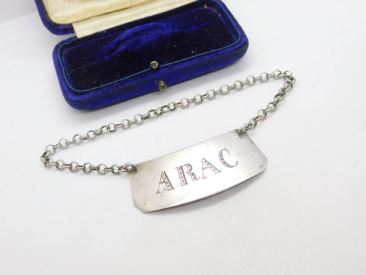 Swedish Victorian Sterling Silver Misspelt 'Arac' or Arak Anise Decanter Label Antique 1851 Göteborg