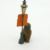 Cold Painted Spelter Novelty Owl & Lamppost Desk Calendar Antique c1920 Deco