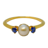 Victorian 18ct Yellow Gold, Sapphire & Pearl Dress Ring Antique c1880
