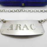 Swedish Victorian Sterling Silver Misspelt 'Arac' or Arak Anise Decanter Label Antique 1851 Göteborg