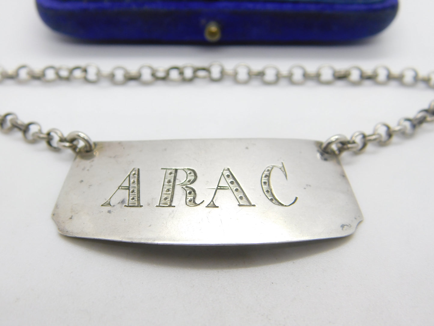 Swedish Victorian Sterling Silver Misspelt 'Arac' or Arak Anise Decanter Label Antique 1851 Göteborg