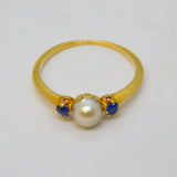 Victorian 18ct Yellow Gold, Sapphire & Pearl Dress Ring Antique c1880