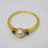 Victorian 18ct Yellow Gold, Sapphire & Pearl Dress Ring Antique c1880