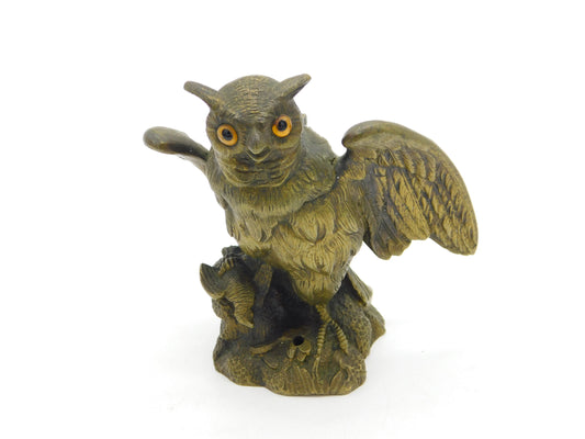 Victorian Cast Bronze Novelty Night Owl Desktop Inkwell Antique c1880