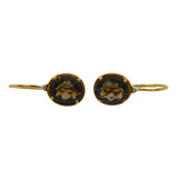 9ct Yellow Gold, Oval Cut Citrine & Diamond Hook Earrings Vintage c1990s