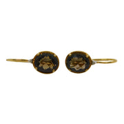 9ct Yellow Gold, Oval Cut Citrine & Diamond Hook Earrings Vintage c1990s