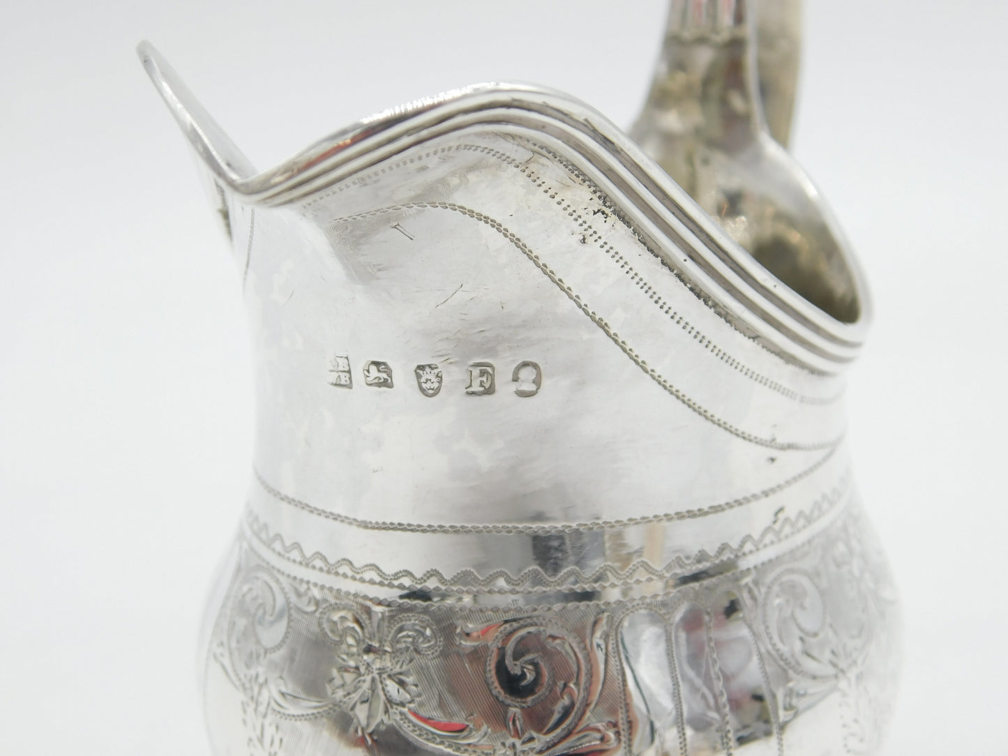 George III Sterling Silver Floral Bright Cut Cream Jug Antique 1801 London