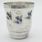 20th Century Continental Silver Enamel Swallow Christening Beaker Antique c1920