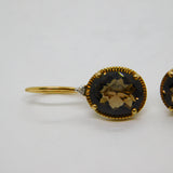 9ct Yellow Gold, Oval Cut Citrine & Diamond Hook Earrings Vintage c1990s