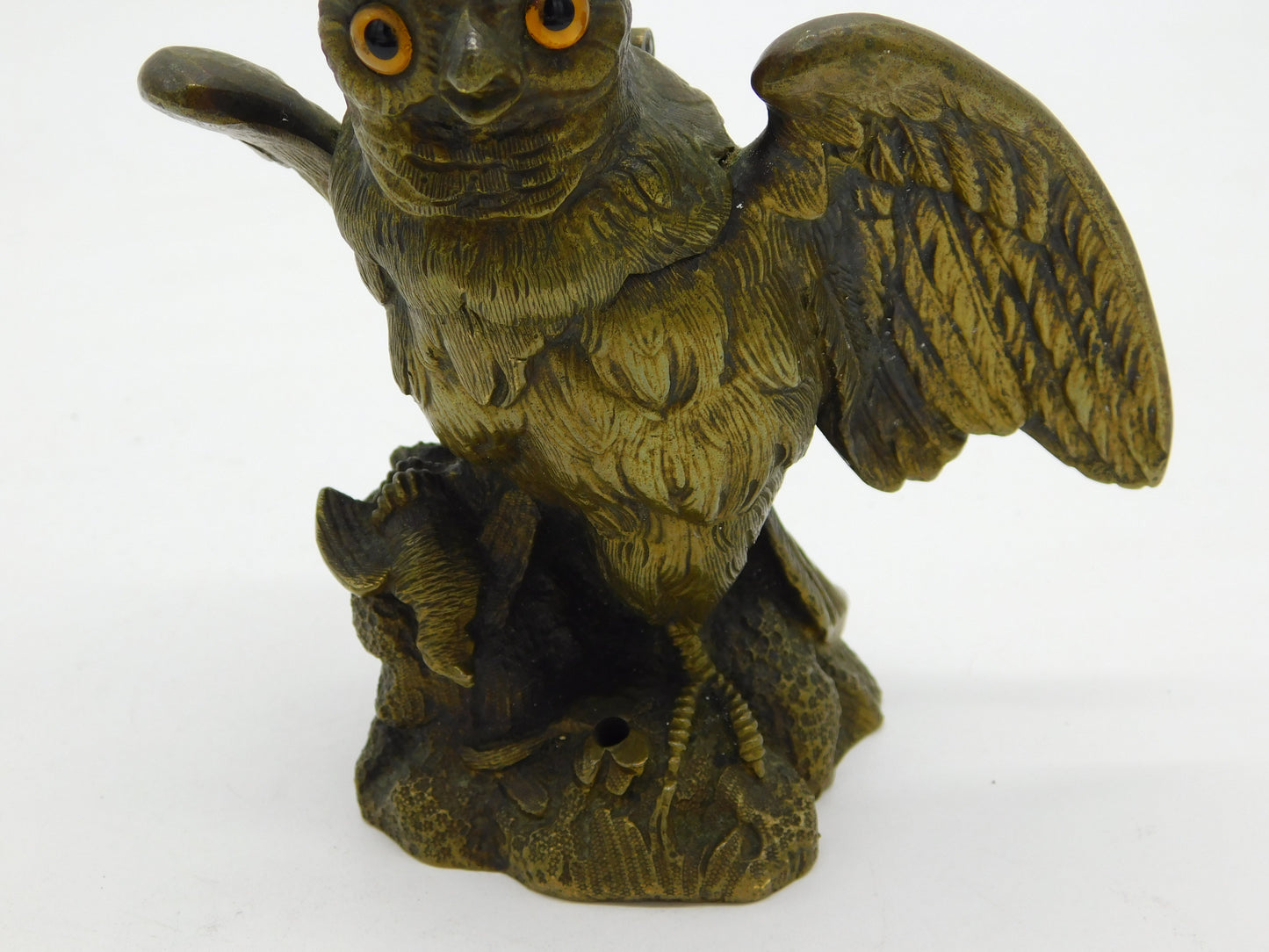 Victorian Cast Bronze Novelty Night Owl Desktop Inkwell Antique c1880