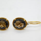 9ct Yellow Gold, Oval Cut Citrine & Diamond Hook Earrings Vintage c1990s