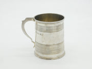 Victorian Sterling Silver Lined Pattern Christening Mug Antique 1853 London