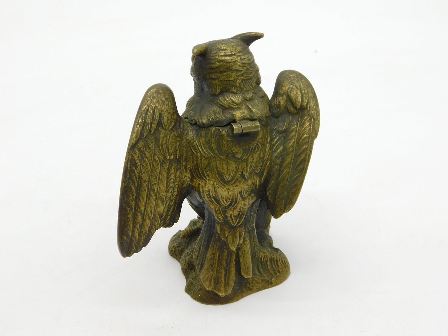 Victorian Cast Bronze Novelty Night Owl Desktop Inkwell Antique c1880