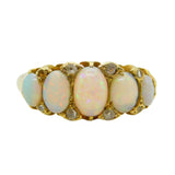 Victorian 18ct Gold Graduating Five-Stone Opal & Diamond Boat Ring Antique c1880