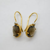 9ct Yellow Gold, Oval Cut Citrine & Diamond Hook Earrings Vintage c1990s