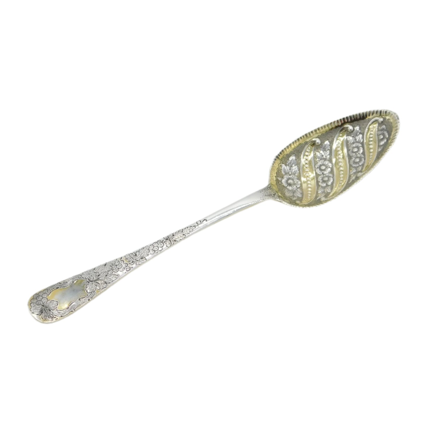 George III Sterling Silver Gilt Floral Dessert Serving Spoon Antique 1803 London