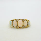 Victorian 18ct Gold Graduating Five-Stone Opal & Diamond Boat Ring Antique c1880