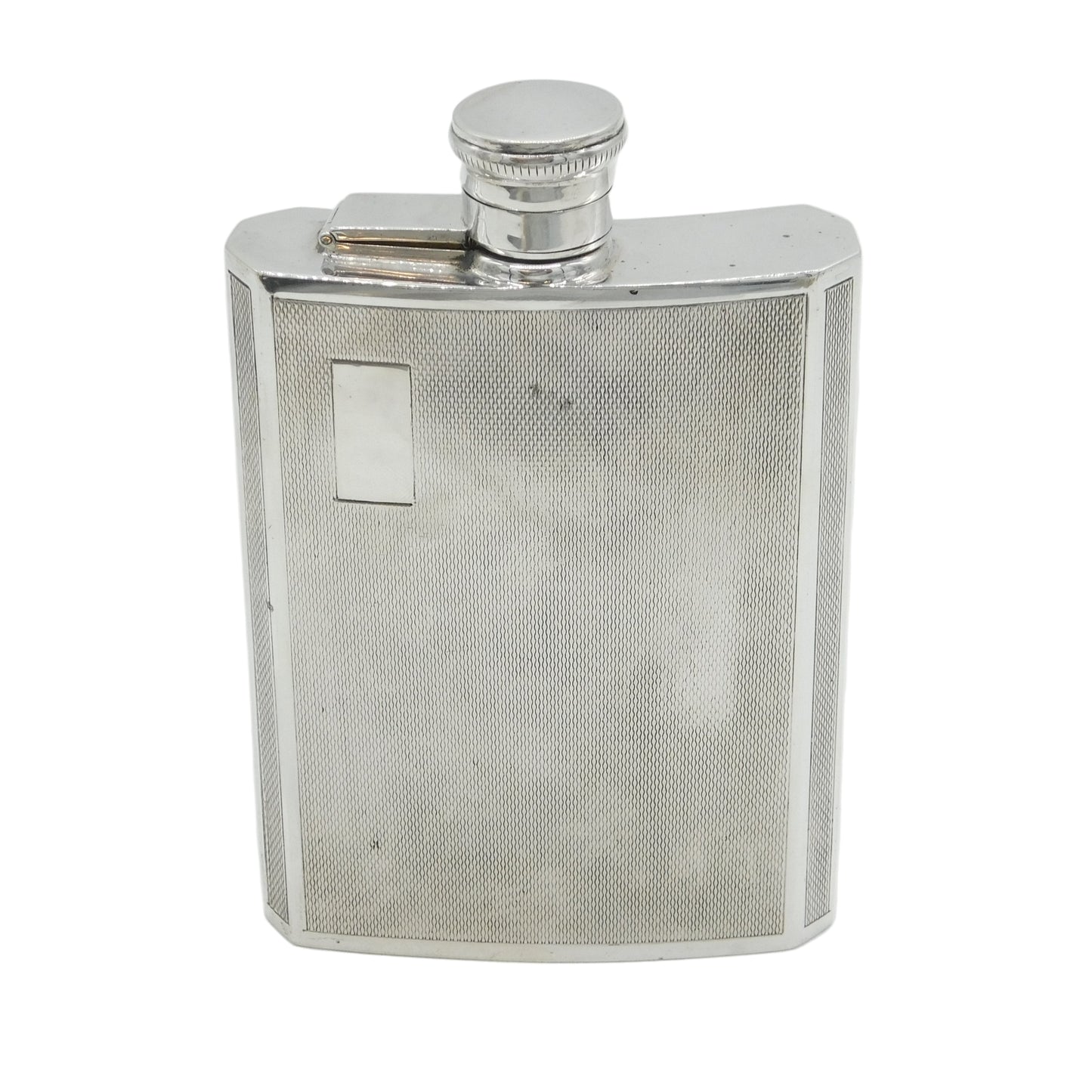 Sterling Silver Engine Turned Hip Flask Vintage 1970 Birmingham