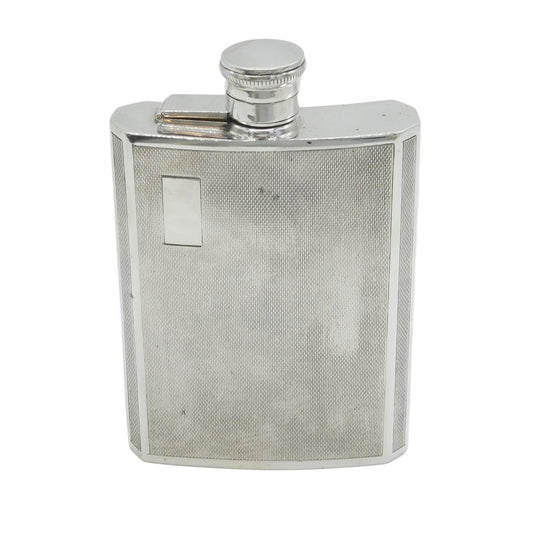 Sterling Silver Engine Turned Hip Flask Vintage 1970 Birmingham