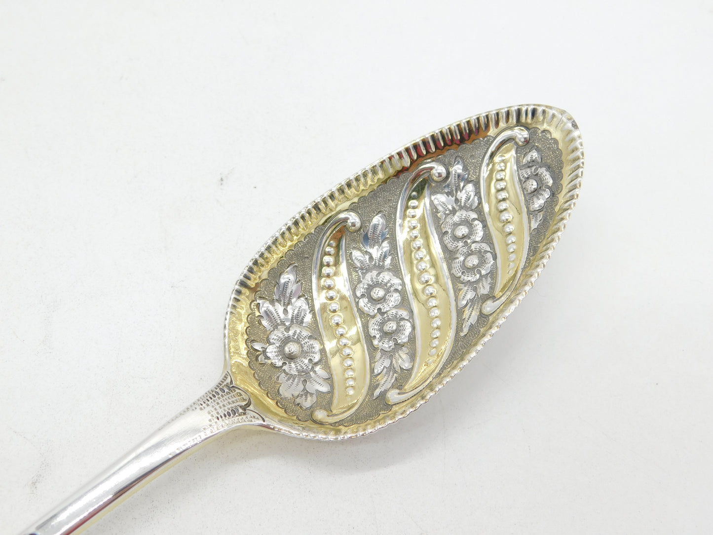 George III Sterling Silver Gilt Floral Dessert Serving Spoon Antique 1803 London