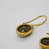 9ct Yellow Gold, Oval Cut Citrine & Diamond Hook Earrings Vintage c1990s