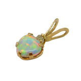 9ct Gold, Heart Cut Opal & Diamond Small Pendant Vintage c1970