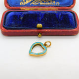 Edwardian 9ct Yellow Gold & Blue Enamel Heart Frame Pendant Antique c1910