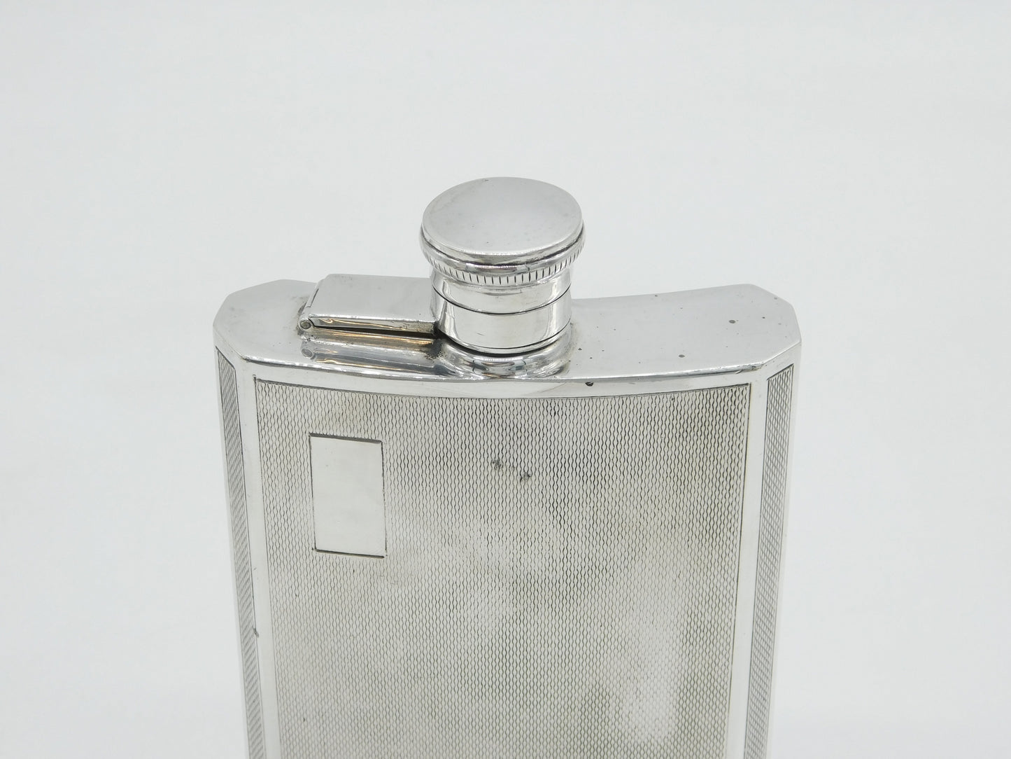Sterling Silver Engine Turned Hip Flask Vintage 1970 Birmingham
