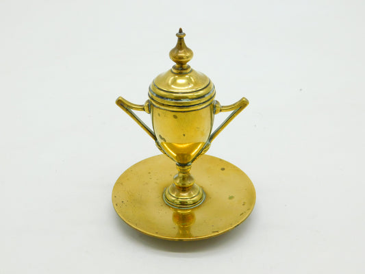 Regency Period Cast Brass Classical Urn Desktop Inkwell Antique c1830