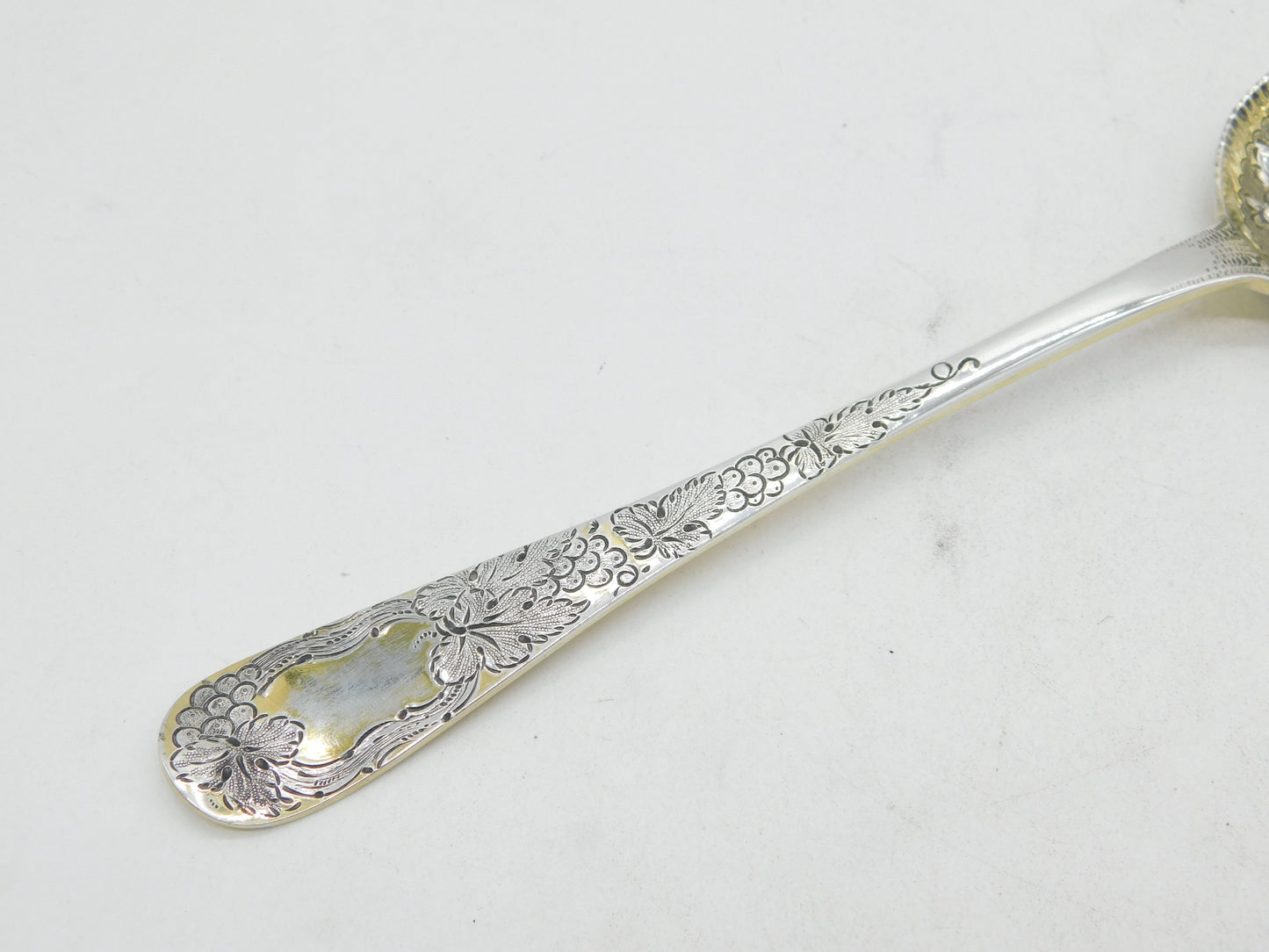 George III Sterling Silver Gilt Floral Dessert Serving Spoon Antique 1803 London