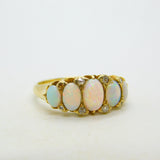 Victorian 18ct Gold Graduating Five-Stone Opal & Diamond Boat Ring Antique c1880
