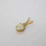 9ct Gold, Heart Cut Opal & Diamond Small Pendant Vintage c1970