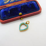 Edwardian 9ct Yellow Gold & Blue Enamel Heart Frame Pendant Antique c1910