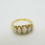 Victorian 18ct Gold Graduating Five-Stone Opal & Diamond Boat Ring Antique c1880