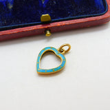 Edwardian 9ct Yellow Gold & Blue Enamel Heart Frame Pendant Antique c1910