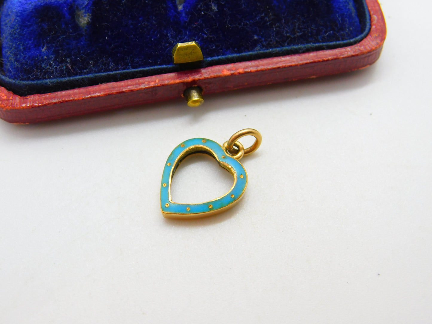 Edwardian 9ct Yellow Gold & Blue Enamel Heart Frame Pendant Antique c1910