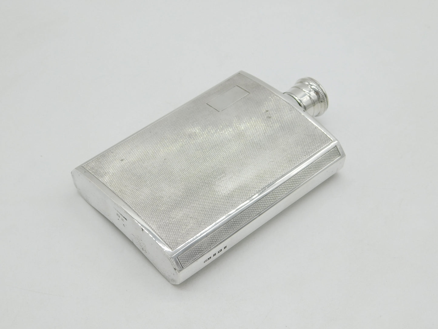 Sterling Silver Engine Turned Hip Flask Vintage 1970 Birmingham