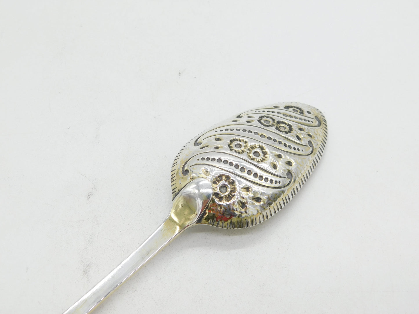 George III Sterling Silver Gilt Floral Dessert Serving Spoon Antique 1803 London