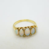 Victorian 18ct Gold Graduating Five-Stone Opal & Diamond Boat Ring Antique c1880