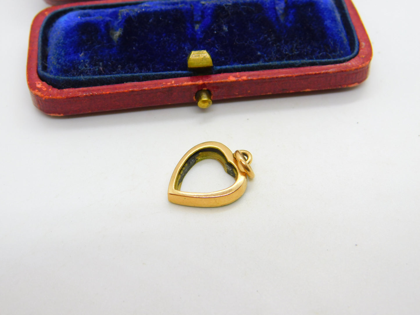 Edwardian 9ct Yellow Gold & Blue Enamel Heart Frame Pendant Antique c1910