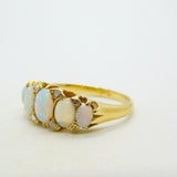 Victorian 18ct Gold Graduating Five-Stone Opal & Diamond Boat Ring Antique c1880
