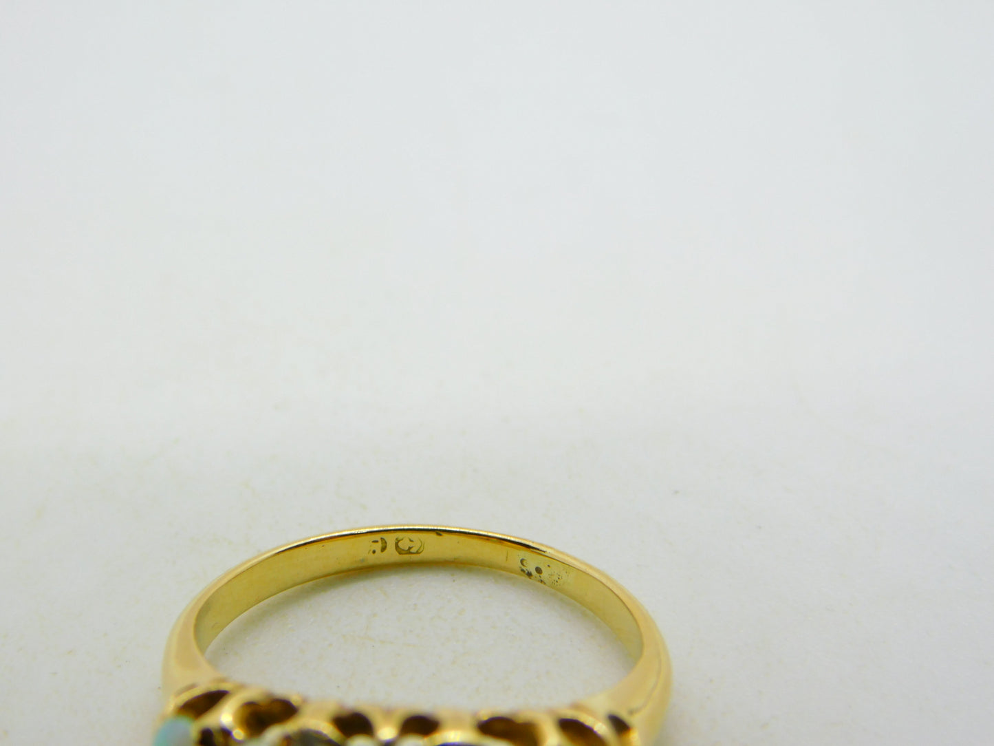 Victorian 18ct Gold Graduating Five-Stone Opal & Diamond Boat Ring Antique c1880