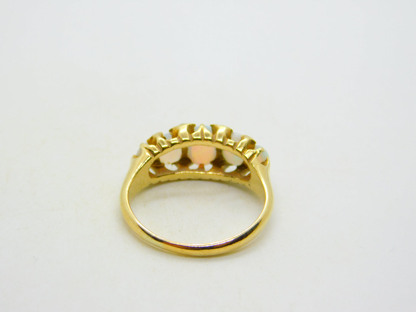 Victorian 18ct Gold Graduating Five-Stone Opal & Diamond Boat Ring Antique c1880