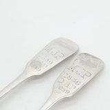 Victorian Irish Sterling Silver Rat Tail Serving Spoon Pair 1839 Dublin Antique
