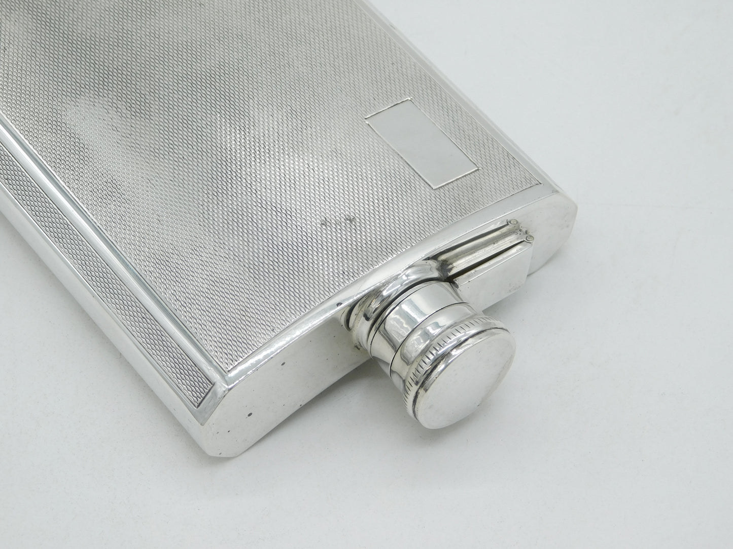 Sterling Silver Engine Turned Hip Flask Vintage 1970 Birmingham