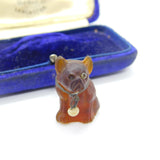 Czechoslovakian Amber Glass Pug Dog Cracker Charm or Keepsake Antique c1920