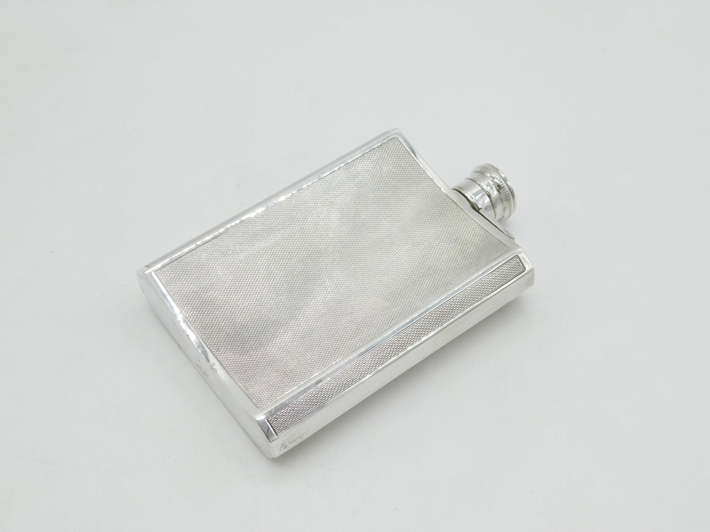 Sterling Silver Engine Turned Hip Flask Vintage 1970 Birmingham