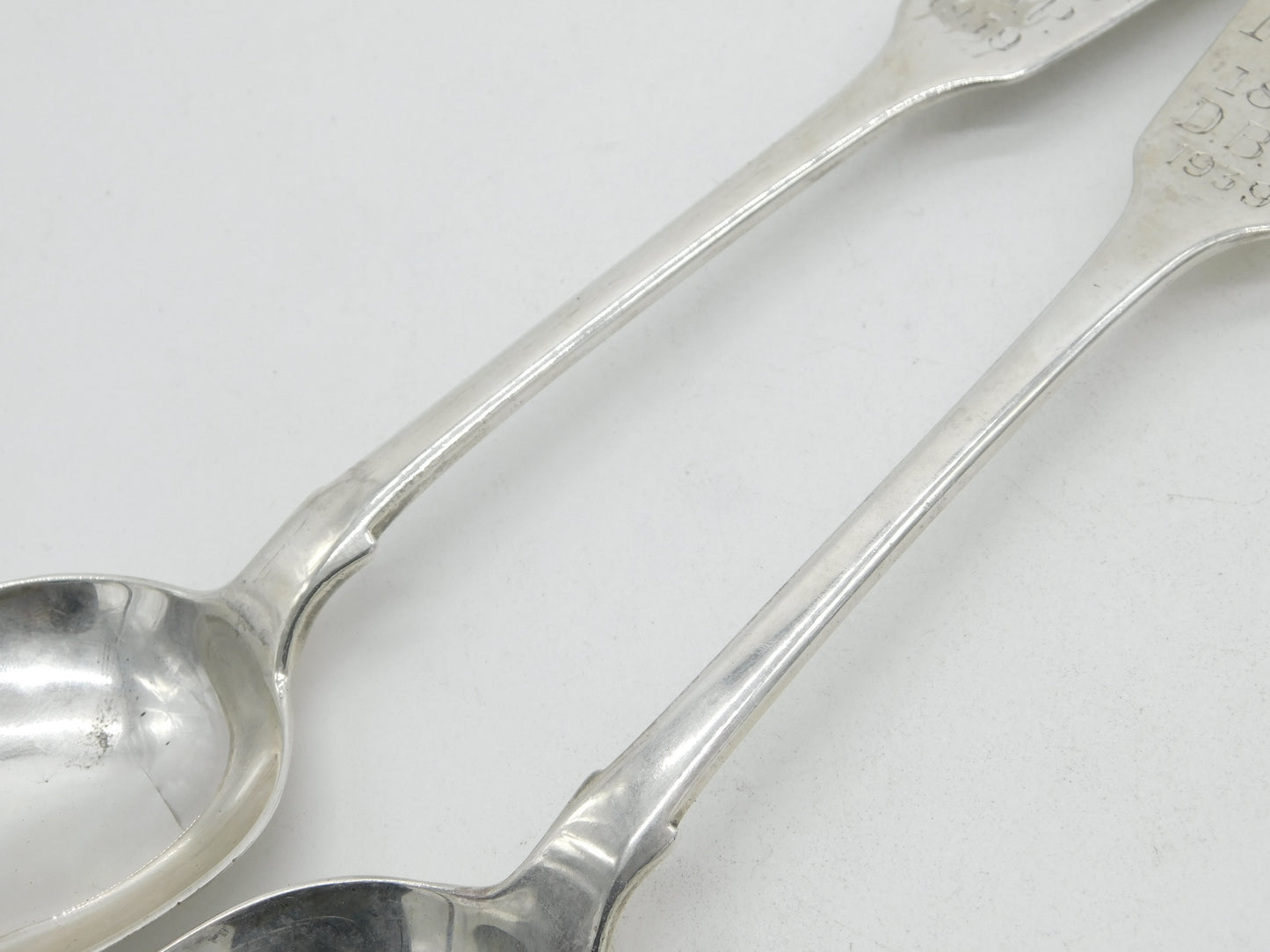 Victorian Irish Sterling Silver Rat Tail Serving Spoon Pair 1839 Dublin Antique